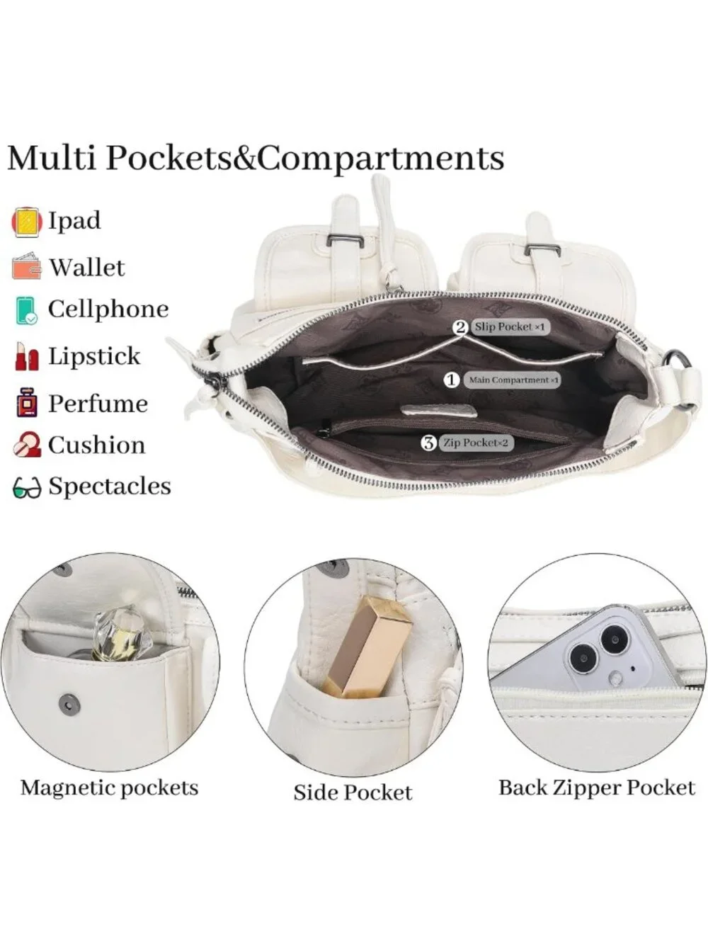 Stylish Multi-Pocket Hobo Crossbody Bag for Women with Adjustable Strap